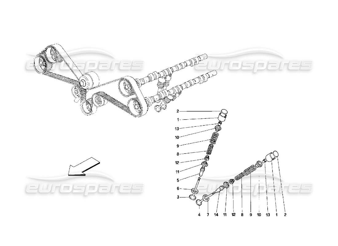 ferrari 348 (2.7 motronic) timing - tappets parts diagram