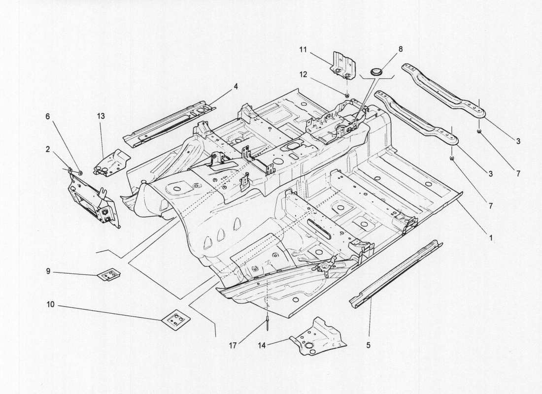 maserati qtp. v6 3.0 bt 410bhp 2wd 2017 central structural frames and sheet panels part diagram