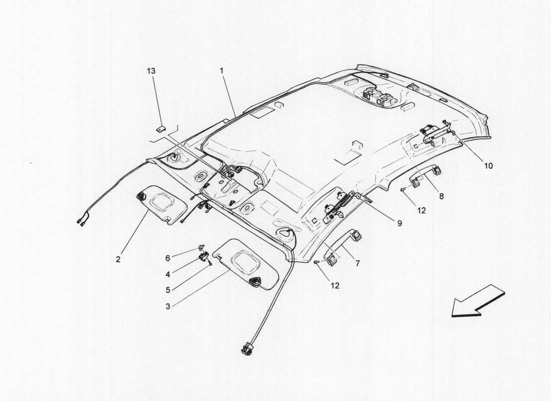 maserati qtp. v6 3.0 bt 410bhp 2wd 2017 roof and sun visors part diagram