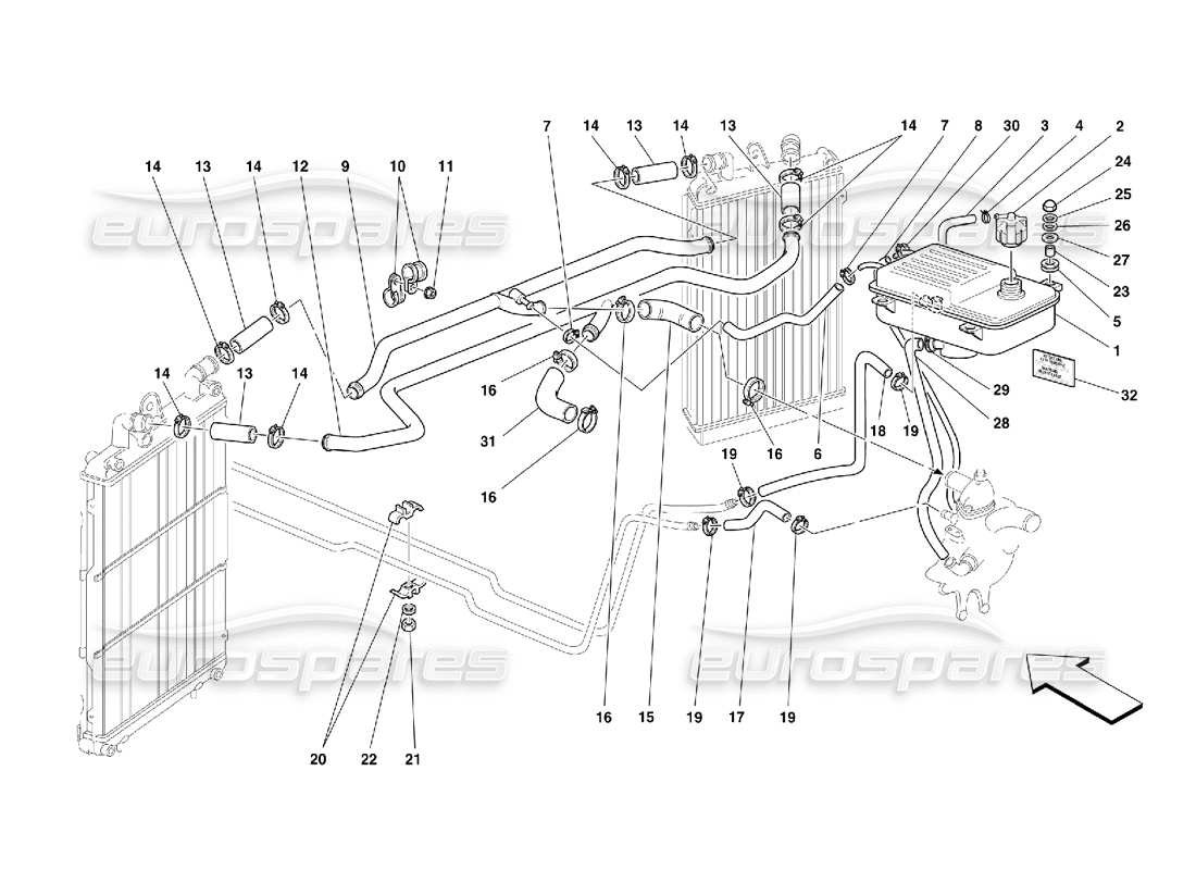 ferrari 355 (5.2 motronic) cooling system - nourice part diagram