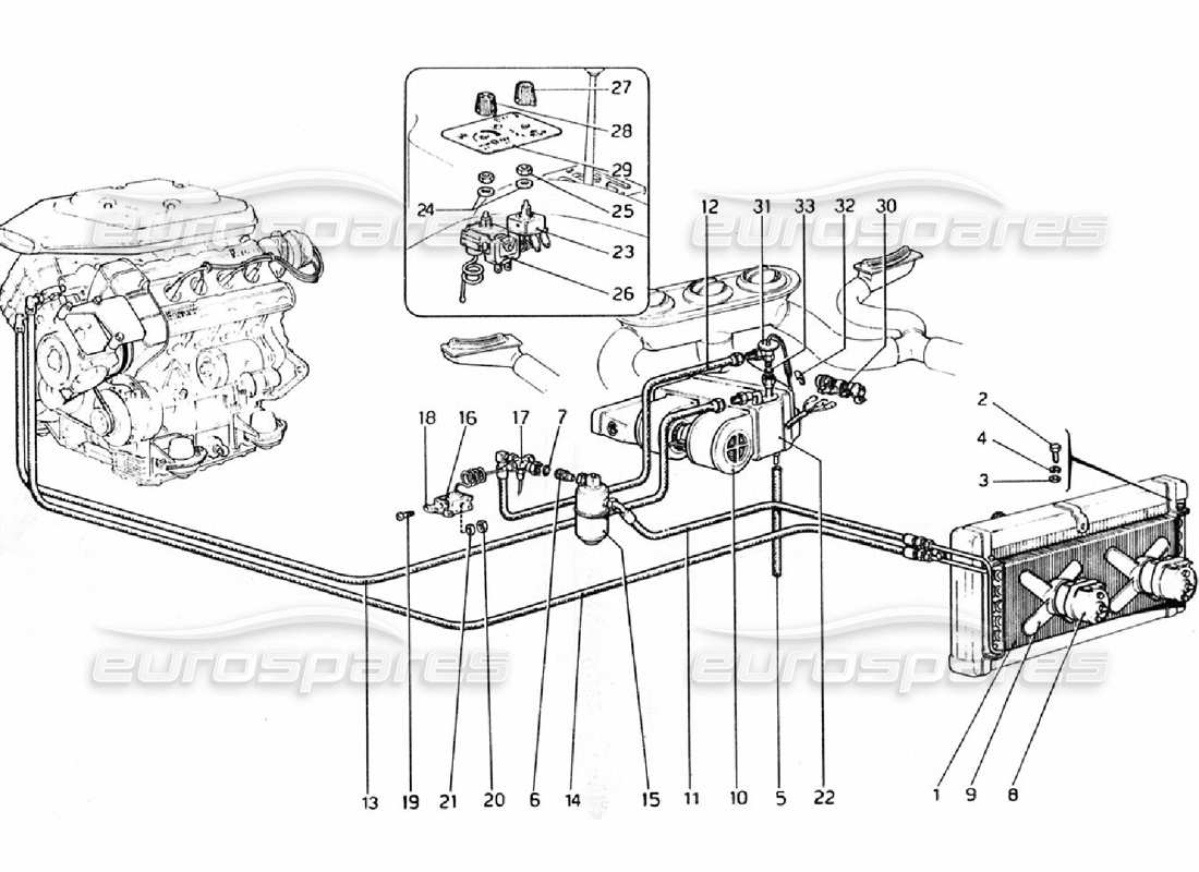 ferrari 308 gtb (1976) air conditioning system part diagram