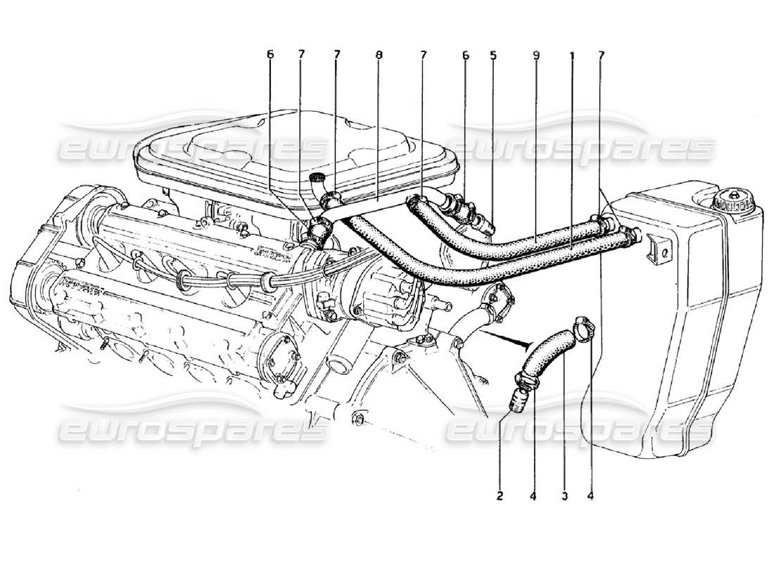 ferrari 308 gtb (1976) blow - by system part diagram