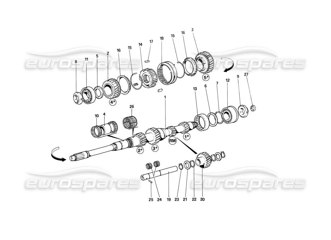 ferrari 308 (1981) gtbi/gtsi main shaft gears part diagram