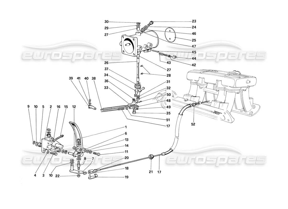 ferrari 308 (1981) gtbi/gtsi throttle housing and linkage part diagram