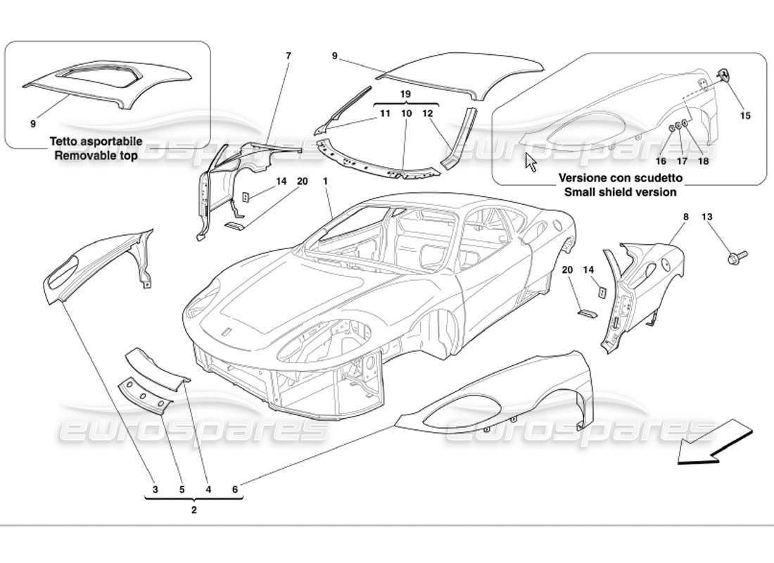 ferrari 360 modena body outer trims part diagram