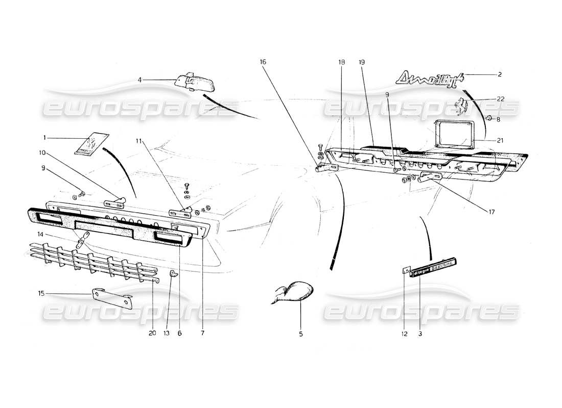 ferrari 308 gt4 dino (1979) bumpers and mouldings part diagram