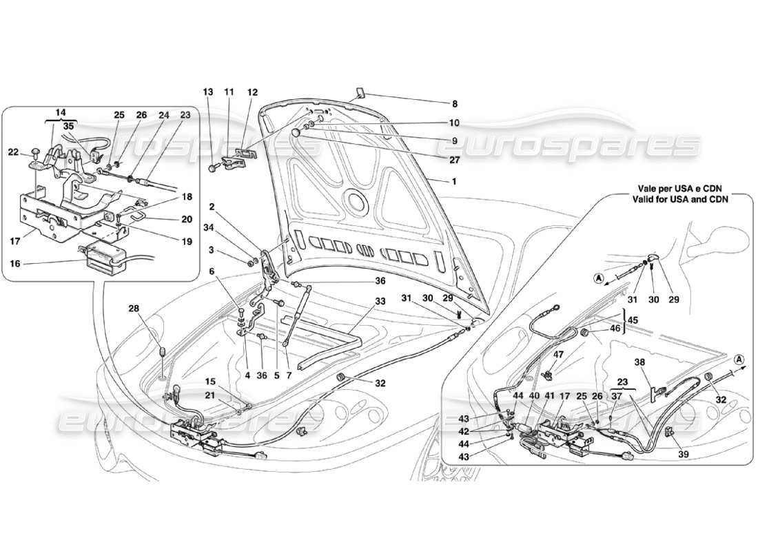 ferrari 360 challenge stradale front hood and opening device part diagram