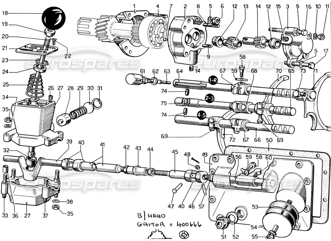 ferrari 365 gtb4 daytona (1969) gearbox controls & oil pump part diagram