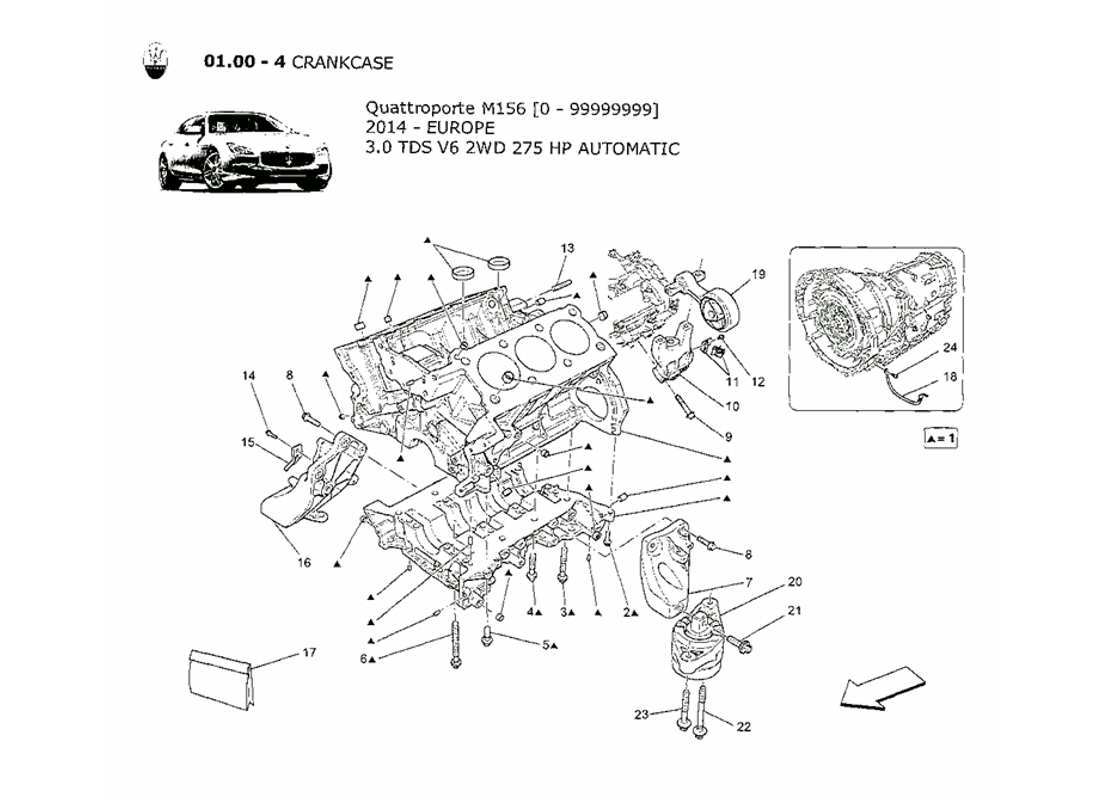 maserati qtp. v6 3.0 tds 275bhp 2014 crankcase part diagram