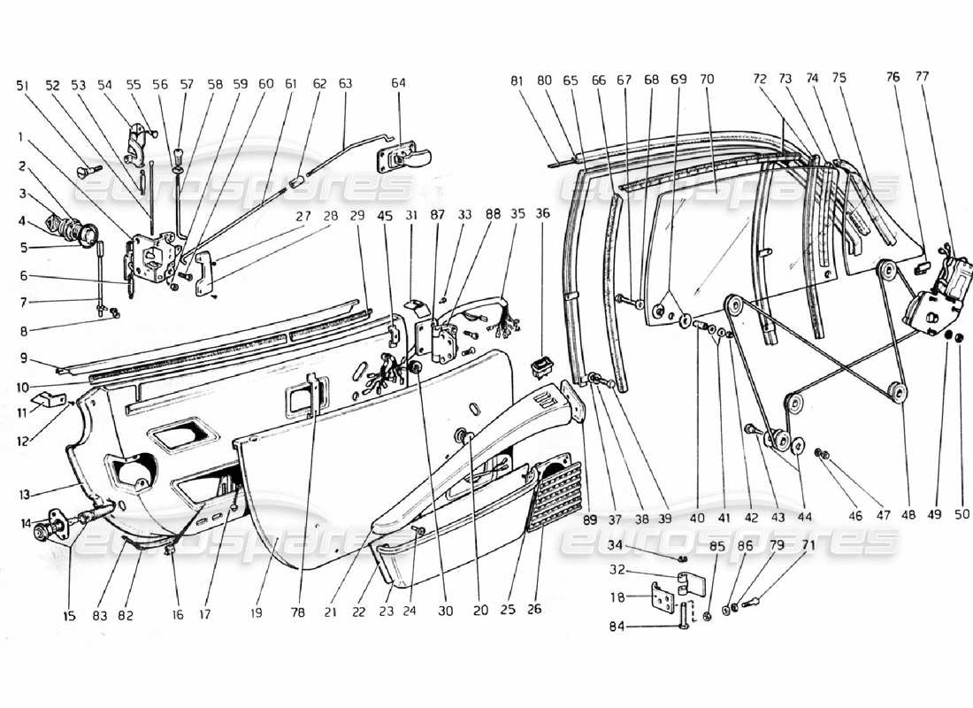 ferrari 308 gtb (1976) doors part diagram