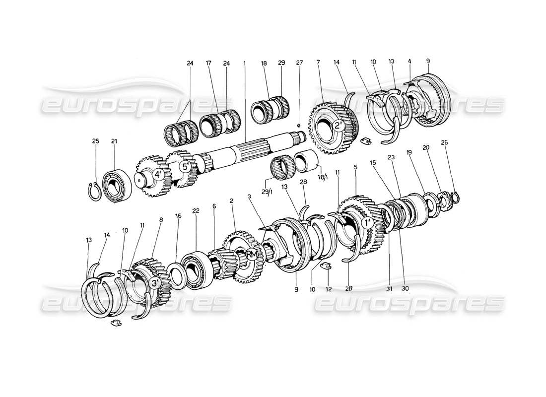 ferrari 246 dino (1975) lay shaft gearing part diagram