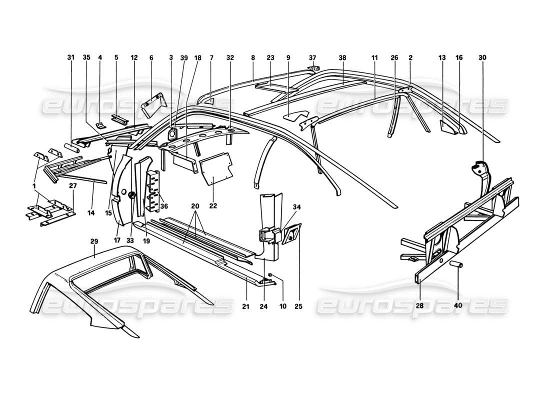 ferrari 308 gtb (1980) body shell - inner elements part diagram