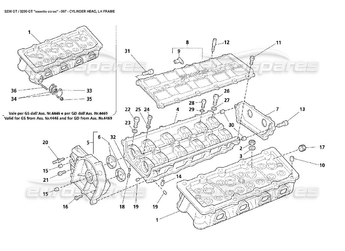 maserati 3200 gt/gta/assetto corsa lh cylinder head part diagram