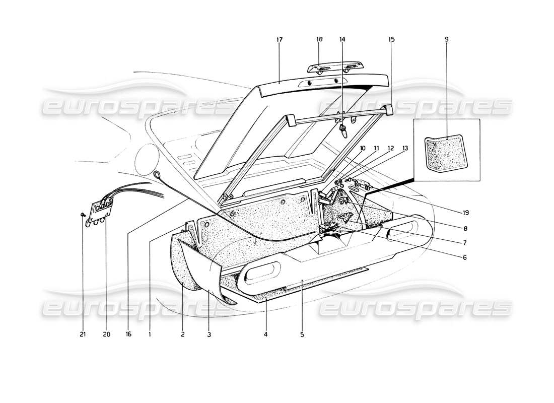 ferrari 246 dino (1975) luggage compartment lid part diagram