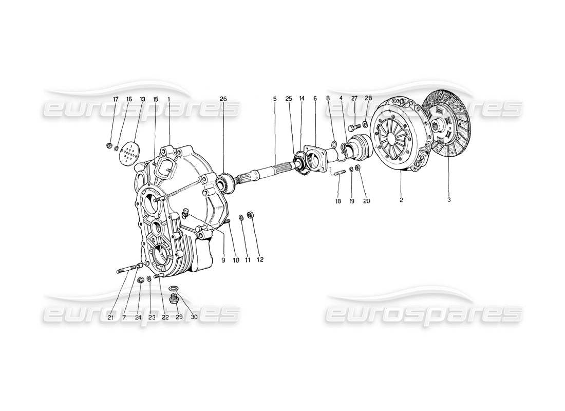 ferrari 246 dino (1975) clutch unit and cover part diagram