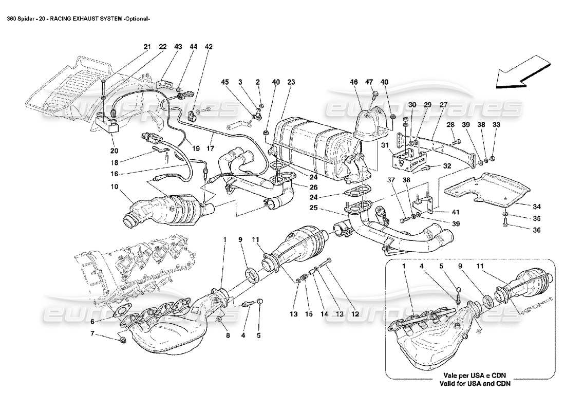 ferrari 360 spider racing exhaust system part diagram