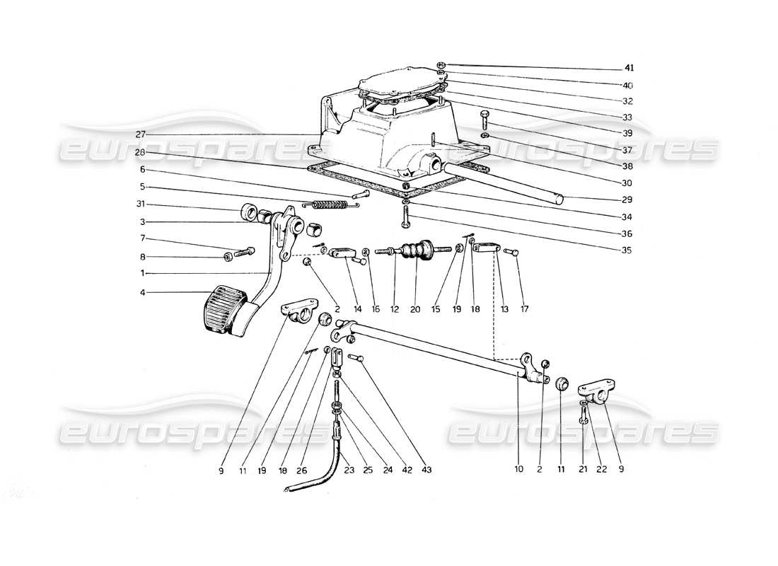 ferrari 308 gt4 dino (1979) pedal board - clutch controls (variants for rhd version) part diagram