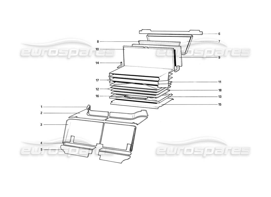 ferrari 308 (1981) gtbi/gtsi passenger and luggage compartments insulation part diagram