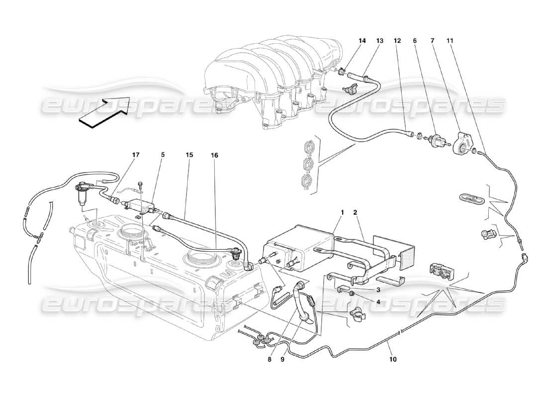 maserati qtp. (2003) 4.2 fuel vapors recycle system part diagram