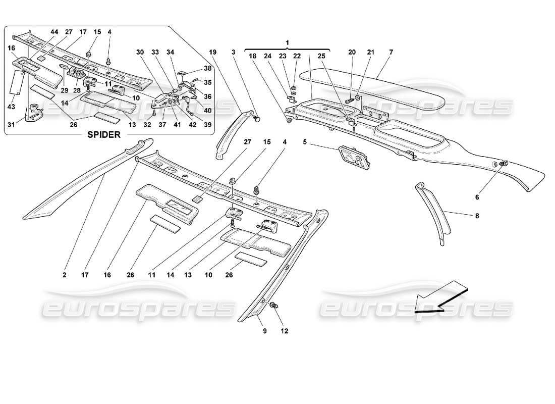 ferrari 355 (2.7 motronic) roof trims part diagram