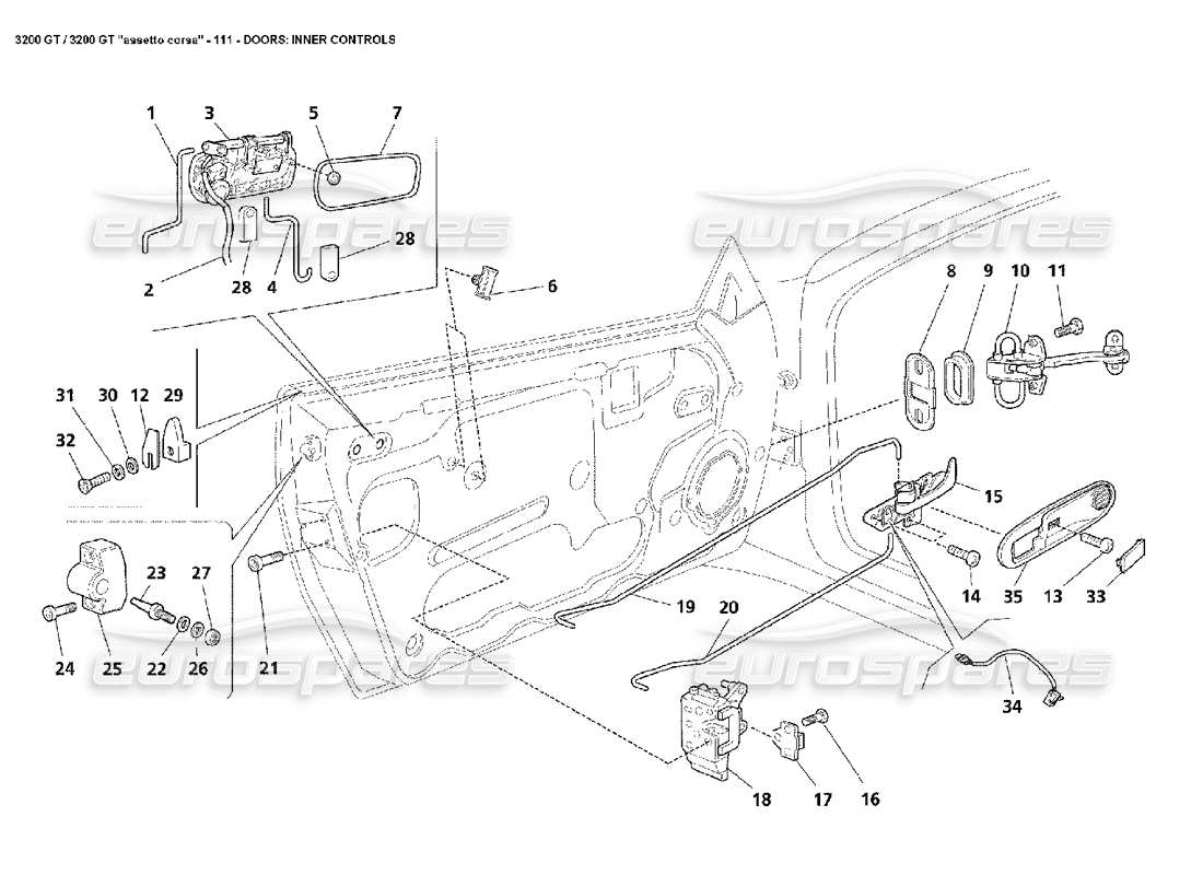 maserati 3200 gt/gta/assetto corsa doors: inner controls part diagram