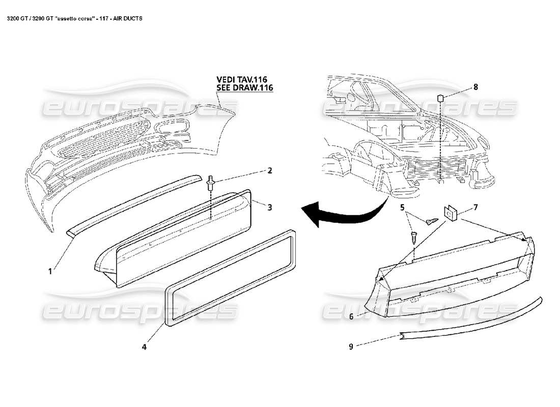 maserati 3200 gt/gta/assetto corsa air ducts part diagram