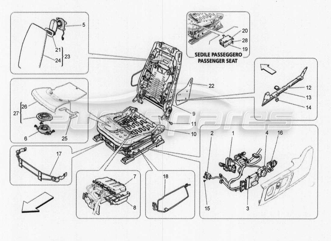 maserati qtp. v8 3.8 530bhp 2014 auto front seats: mechanics and electronics part diagram