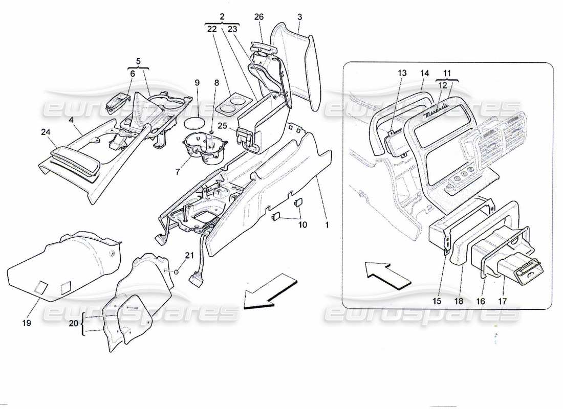 maserati qtp. (2010) 4.7 accessory console and centre console part diagram