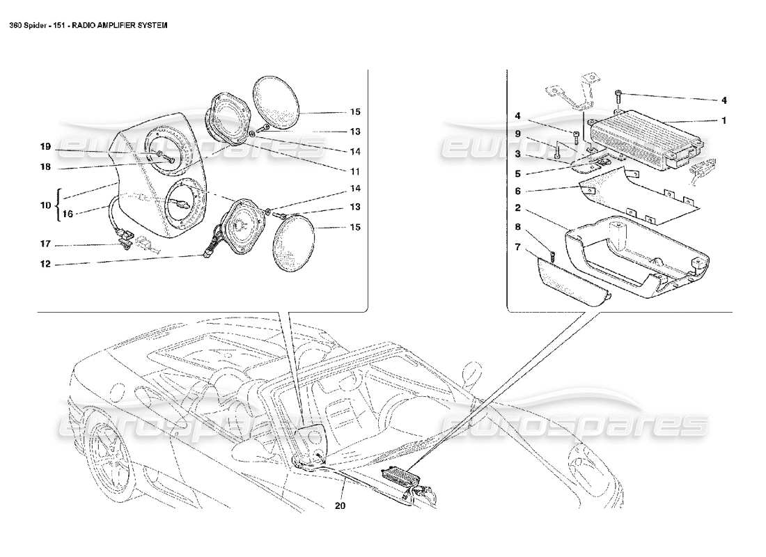 ferrari 360 spider radio amplifier system part diagram