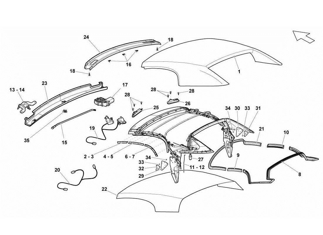 lamborghini gallardo lp570-4s perform roof panel soft top - components part diagram