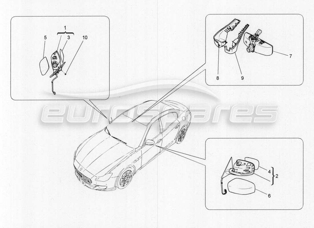 maserati qtp. v8 3.8 530bhp 2014 auto internal and external rear-view mirrors part diagram