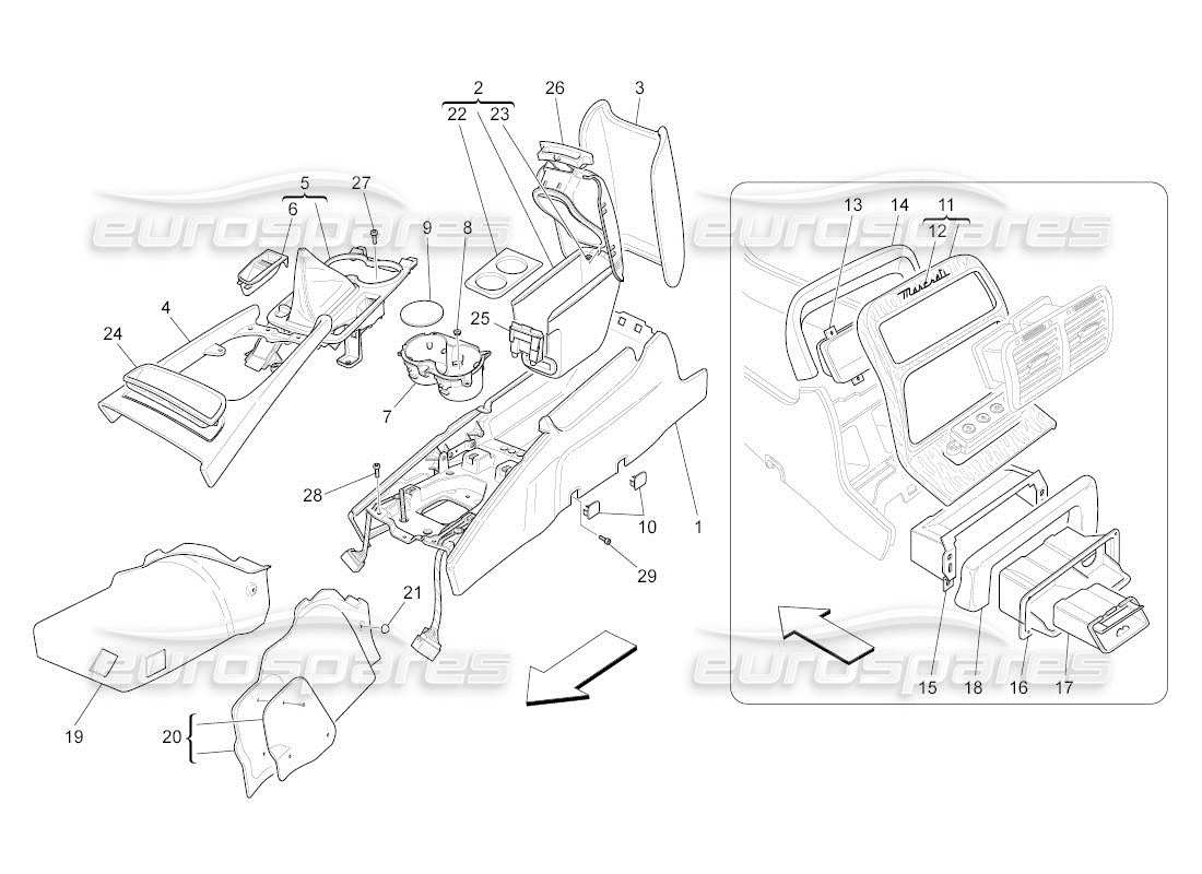 maserati qtp. (2011) 4.2 auto accessory console and centre console part diagram