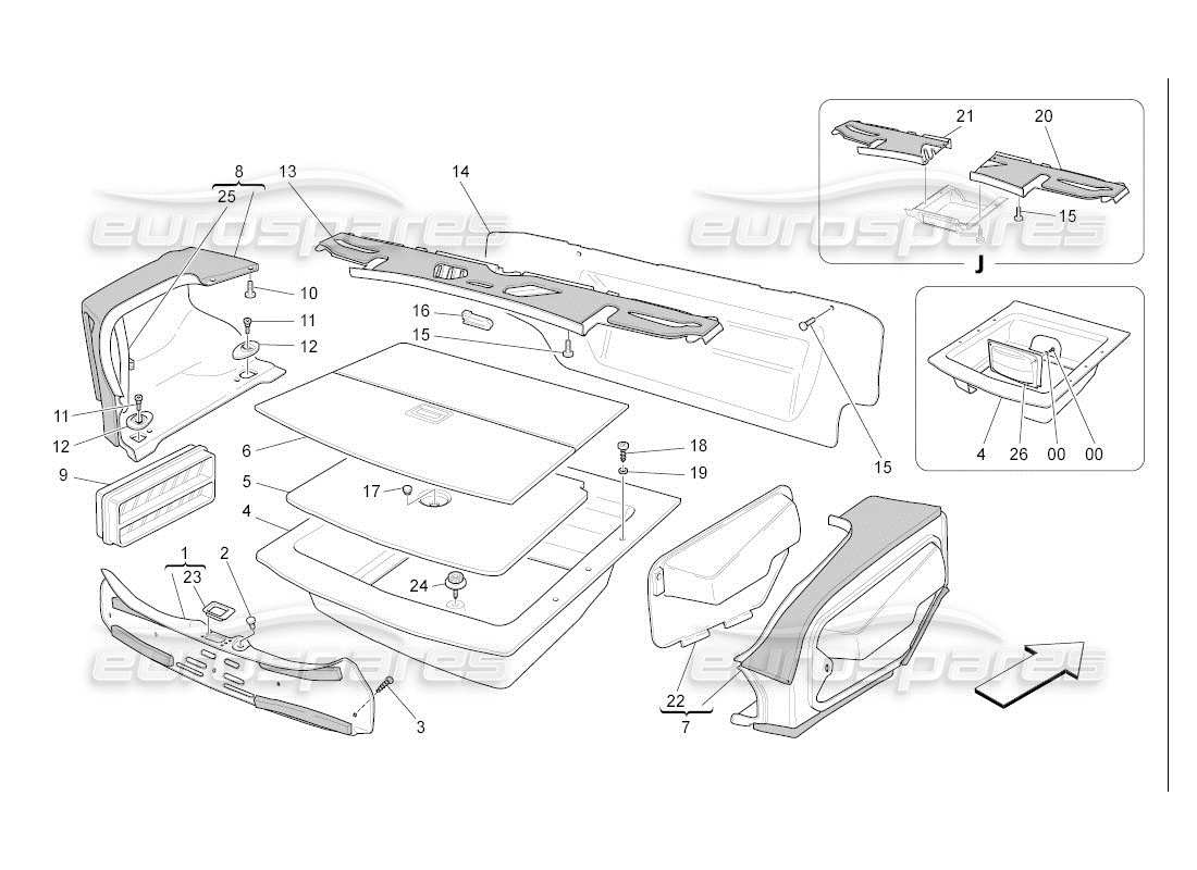 maserati qtp. (2007) 4.2 auto luggage compartment mats part diagram