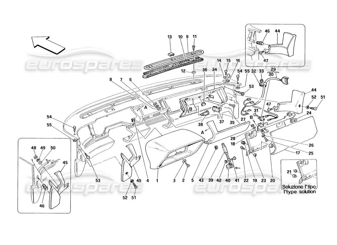 ferrari 348 (1993) tb / ts dashboard - trim and accessories part diagram