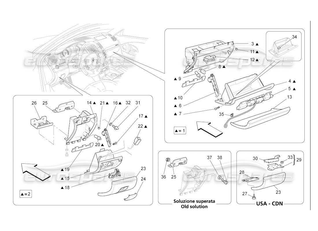 maserati qtp. (2007) 4.2 auto glove compartments part diagram