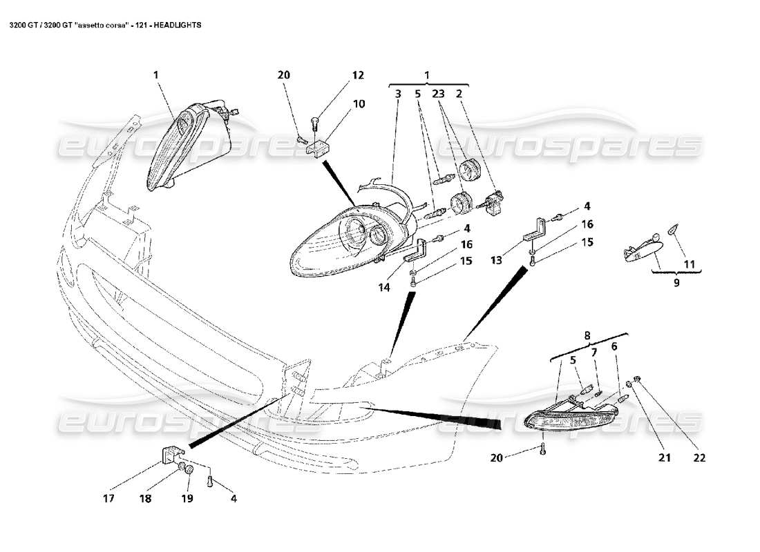 maserati 3200 gt/gta/assetto corsa headlights part diagram