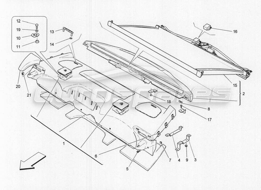 maserati qtp. v8 3.8 530bhp 2014 auto rear parcel shelf part diagram