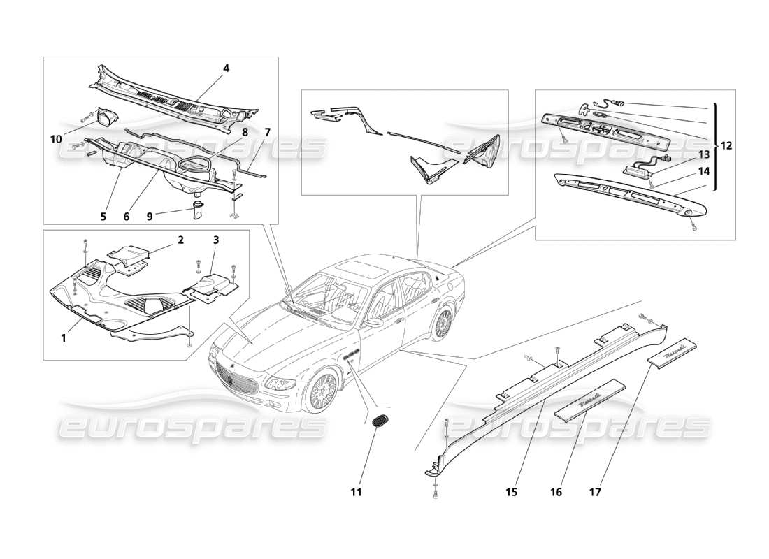 maserati qtp. (2003) 4.2 shields, mouldings and covers part diagram