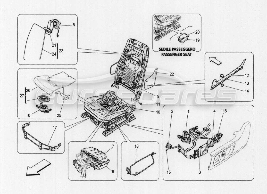 maserati qtp. v8 3.8 530bhp auto 2015 front seats: trim panels part diagram