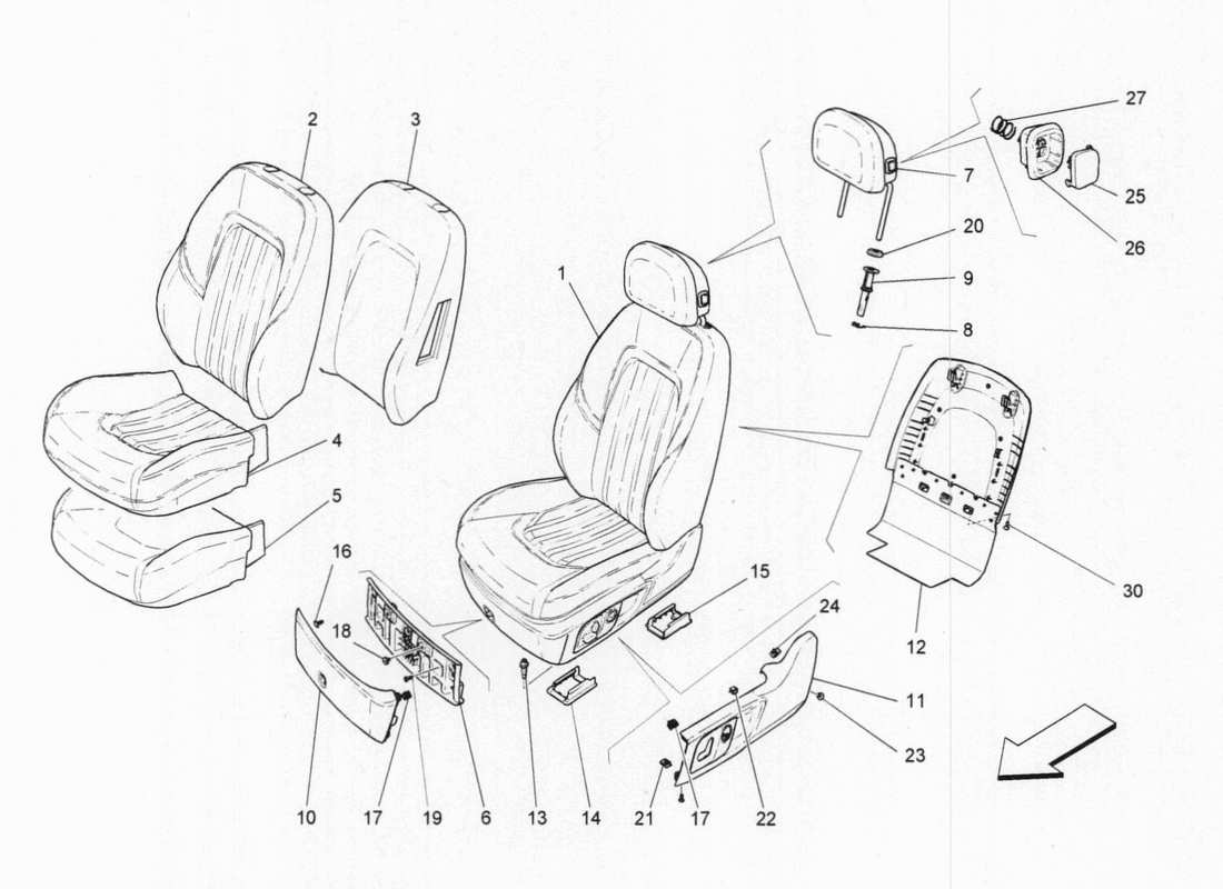 maserati qtp. v6 3.0 bt 410bhp 2015 front seats part diagram