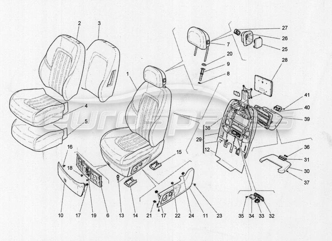 maserati qtp. v8 3.8 530bhp auto 2015 front seats: trim panels part diagram