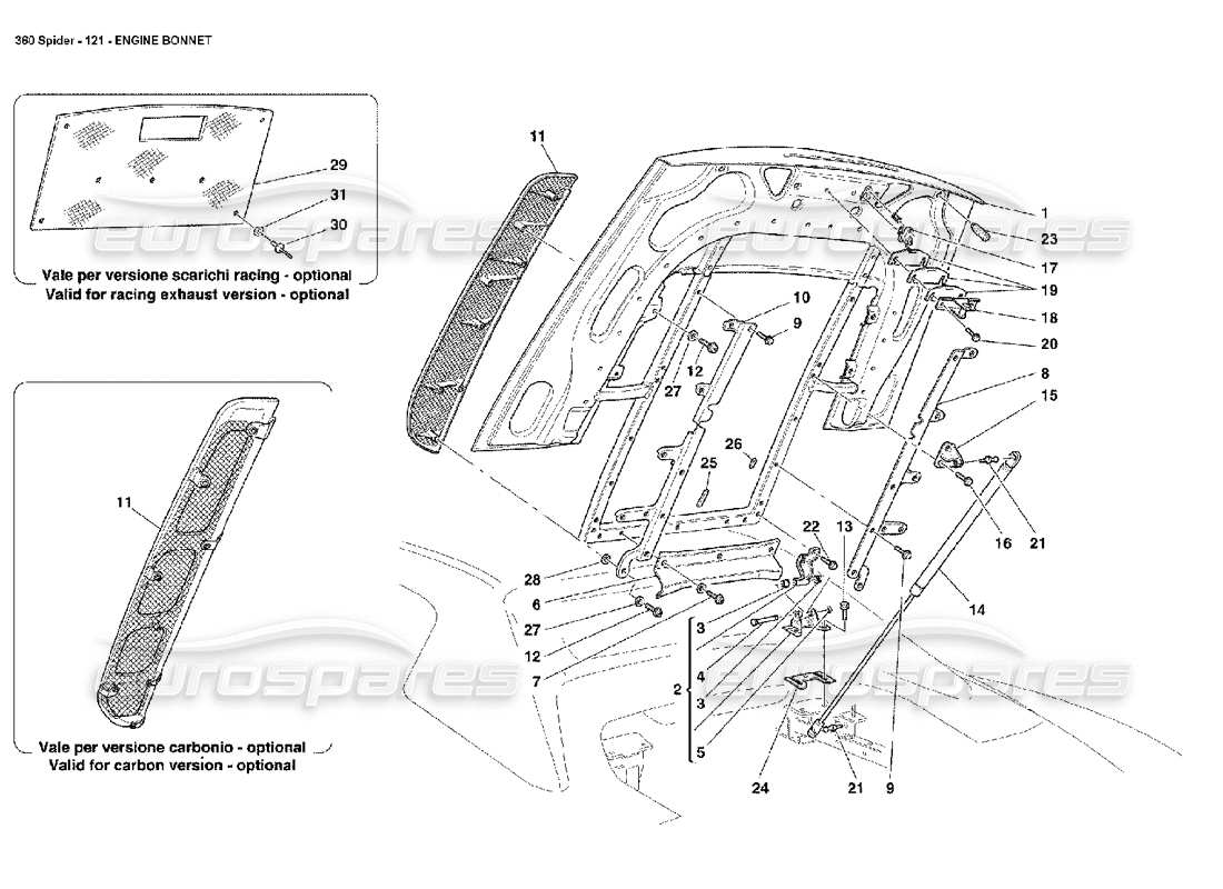 ferrari 360 spider engine bonnet part diagram