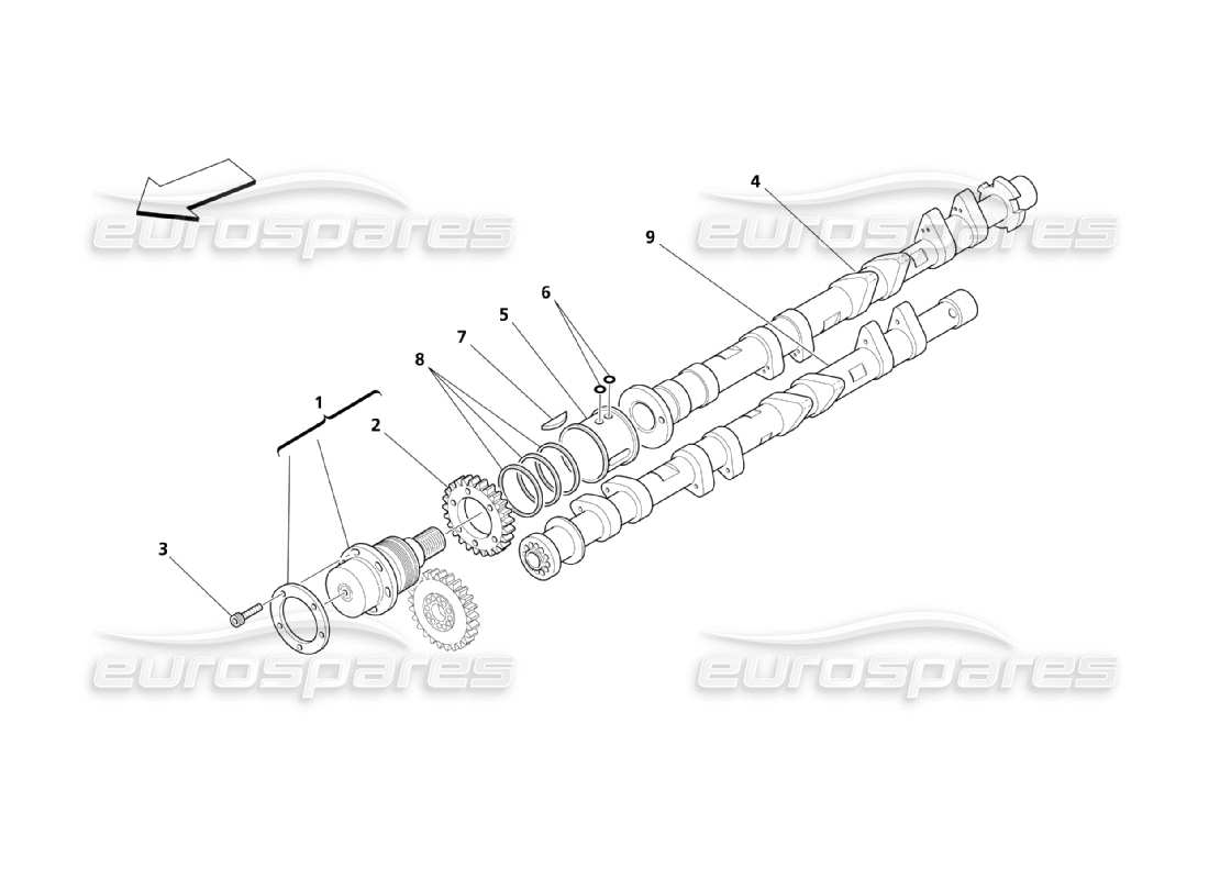 maserati qtp. (2003) 4.2 camshafts for rh cylinder head part diagram