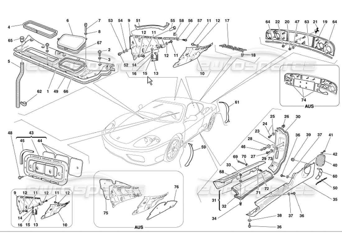 ferrari 360 modena shields outside finishing part diagram