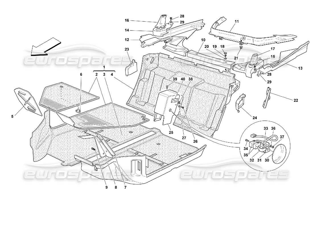 ferrari 355 (2.7 motronic) passengers compartment carpets part diagram