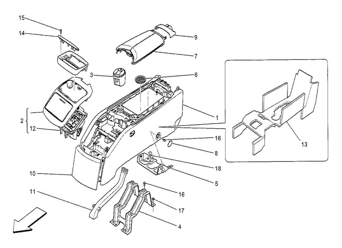 maserati qtp. v8 3.8 530bhp 2014 accessory console and rear console part diagram