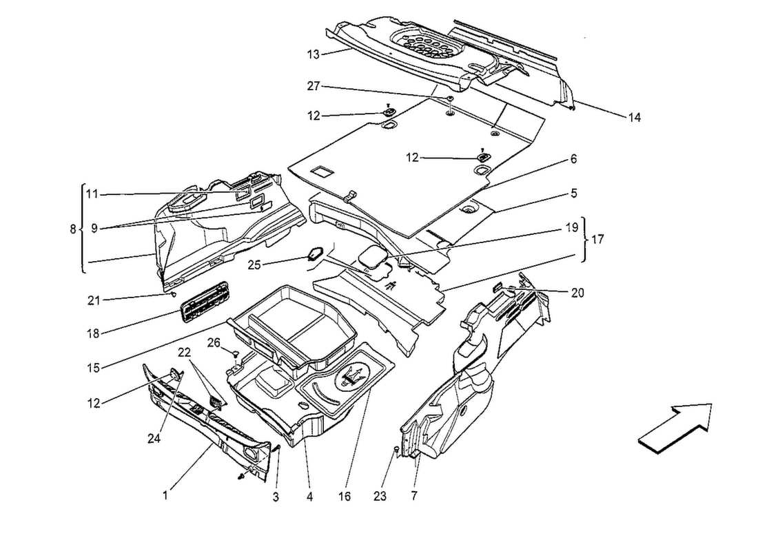 maserati qtp. v8 3.8 530bhp 2014 luggage compartment mats part diagram