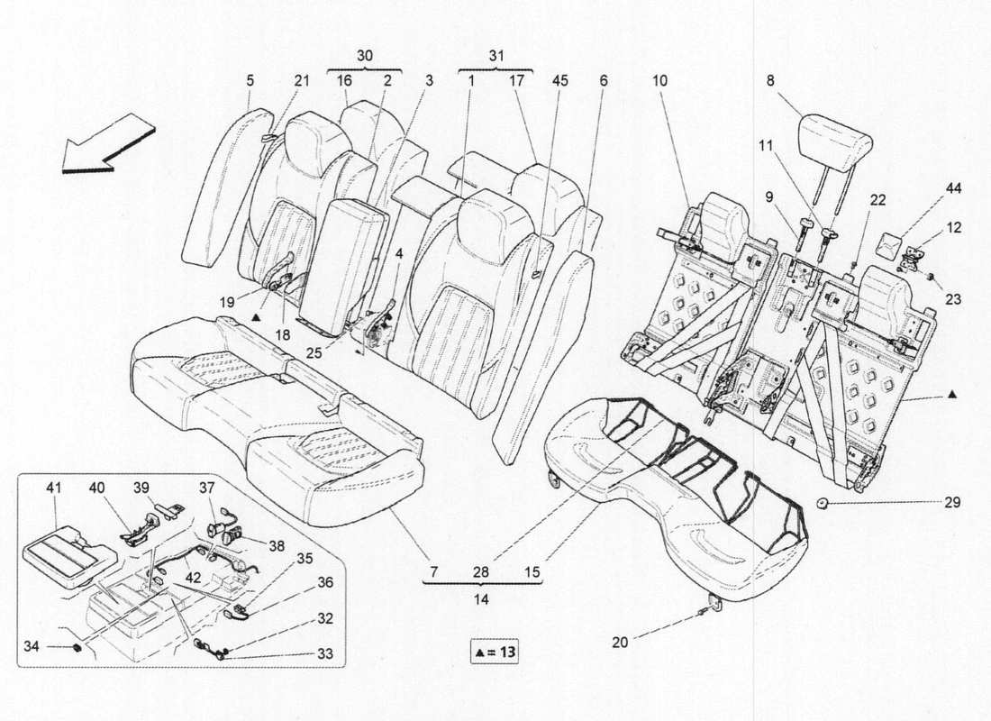 maserati qtp. v6 3.0 bt 410bhp 2015 rear seats part diagram