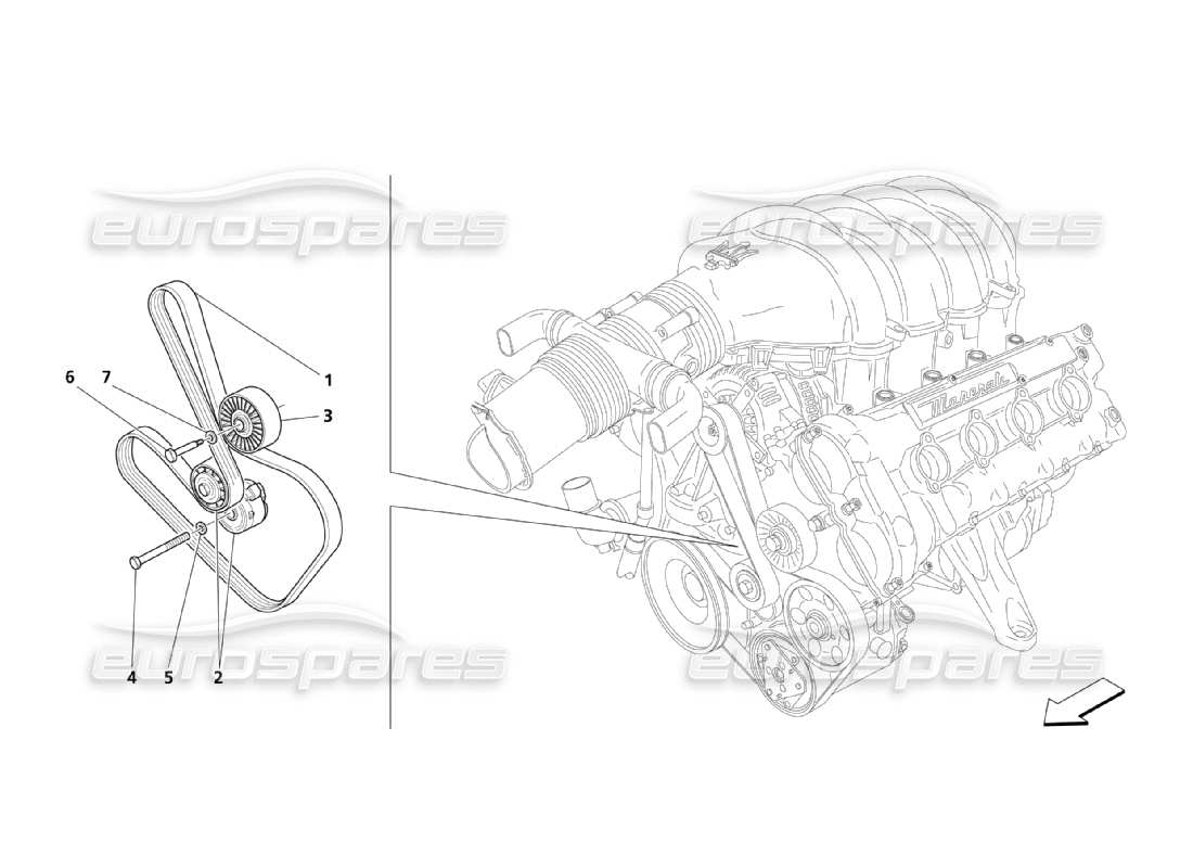 maserati qtp. (2003) 4.2 belts auxiliary parts part diagram