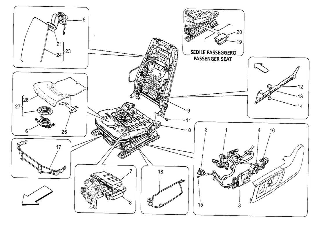 maserati qtp. v8 3.8 530bhp 2014 front seats: mechanics and electronics part diagram